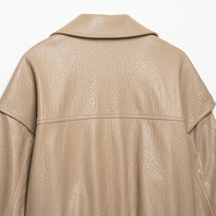 Damen Kurz geschnittene Kunstlederjacke im Oversized-Trenchstil Drune