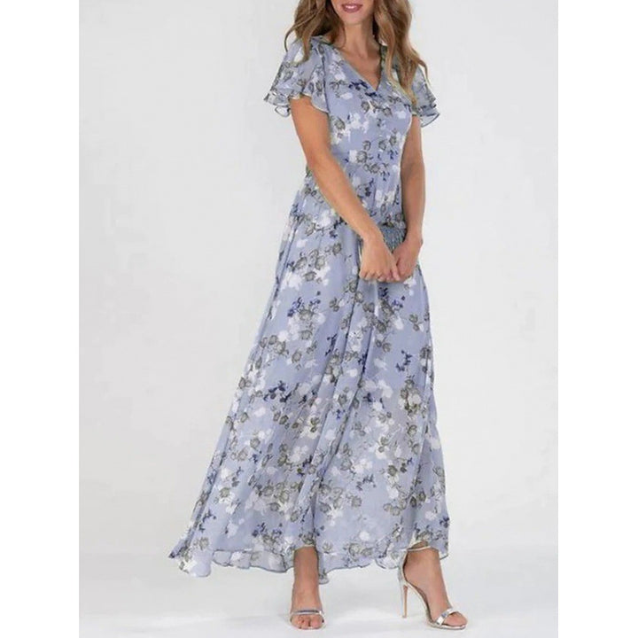 Damen Maxikleid mit eleganten Rüschendetails und floralem Design Drune
