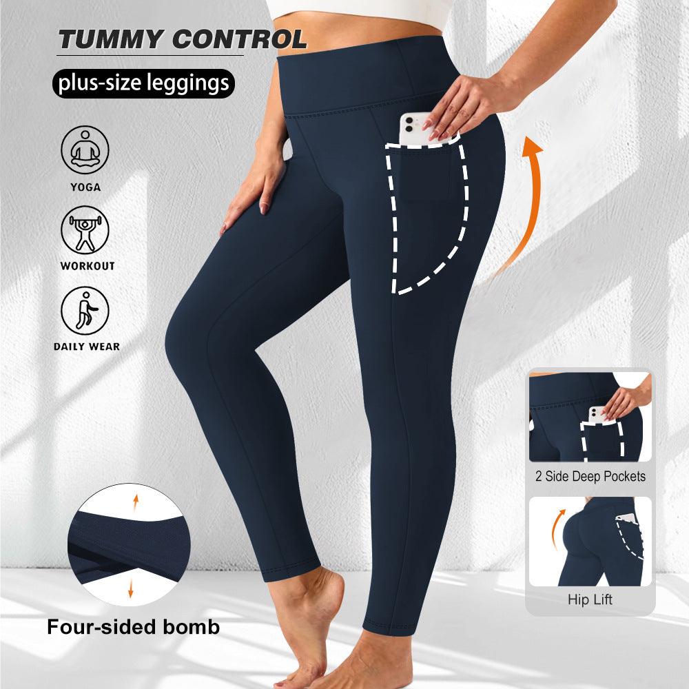 Damen hochtaillierte Sportleggings mit Seitentasche und formendem Stretchmaterial Drune