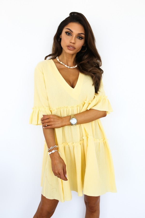 Damen Wickelkleid mit voluminösen Rüschendetails und V-Ausschnitt Drune
