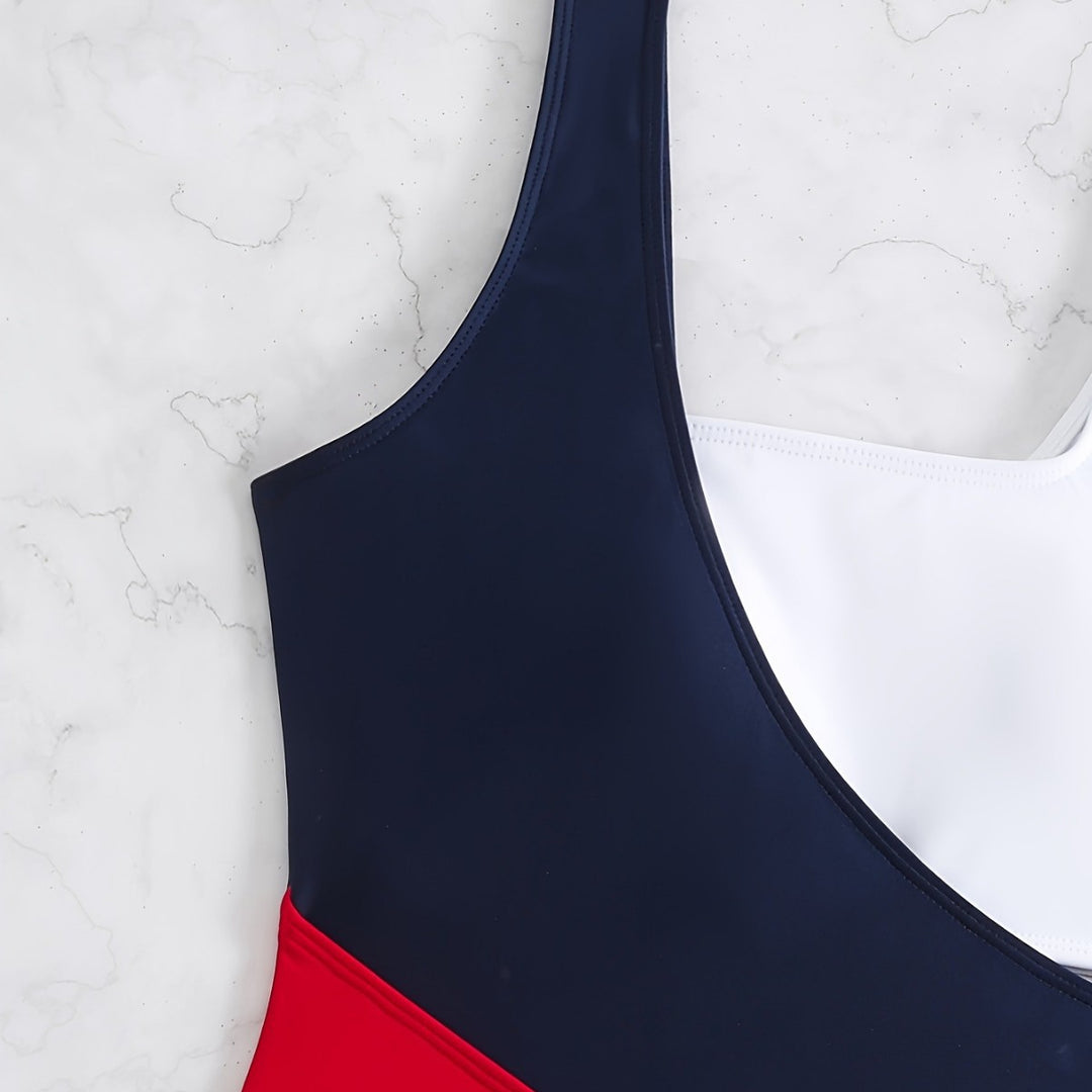 Damen Einteiler Badeanzug mit asymmetrischem Design und hoch geschnittenem Unterteil Drune