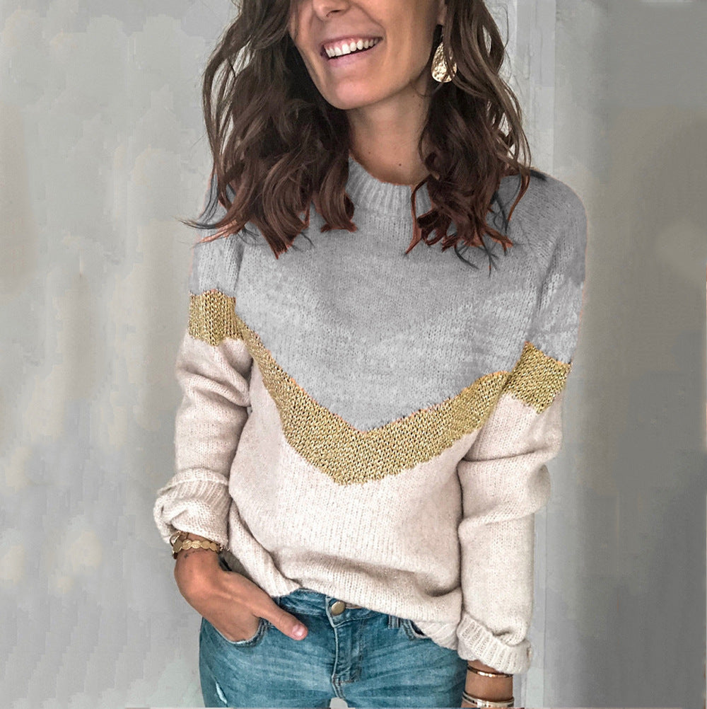 Damen gemusterter Pullover mit grafischem Strickdesign Drune