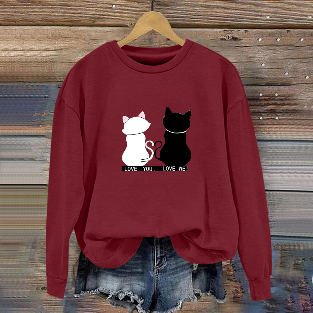 Damen Sweatshirt mit verspieltem Katzenmotiv und humorvollem Aufdruck Drune