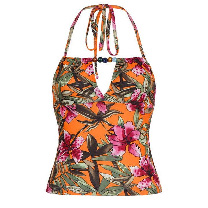 Damen Haltertop mit floralem Design und elegantem Bindeband Drune