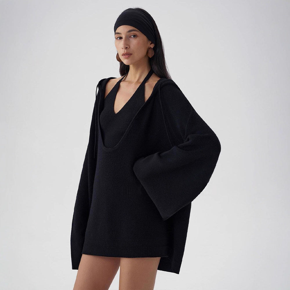 Damen lässiger Kapuzenpullover aus hochwertigem Strick Drune