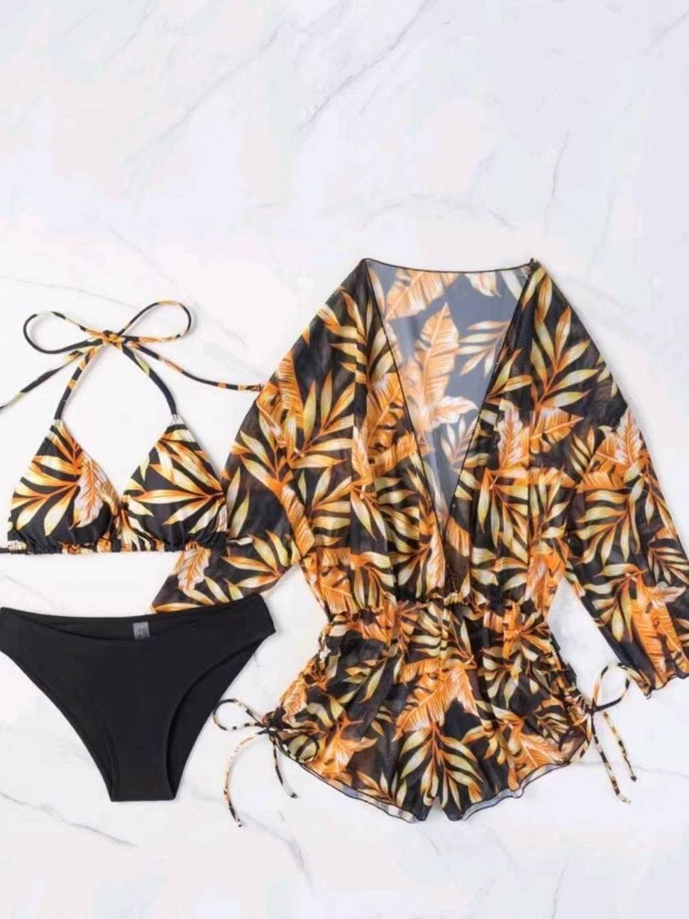 Damen Strandoutfit im Set mit kombiniertem Bikini und lässiger Kaftan Drune