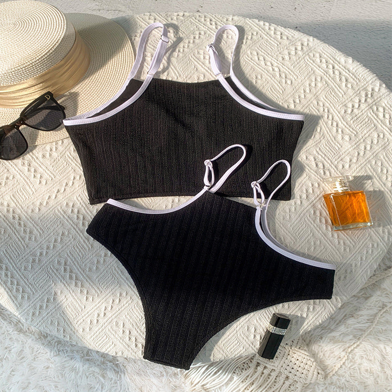Damen Crop-Top Bikini-Set mit hohem Bund und feinem Rippdesign Drune