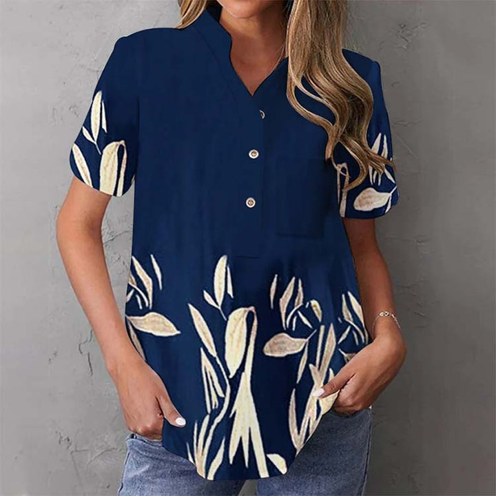 Damen elegante und florale Bluse mit Knopfdetail Drune
