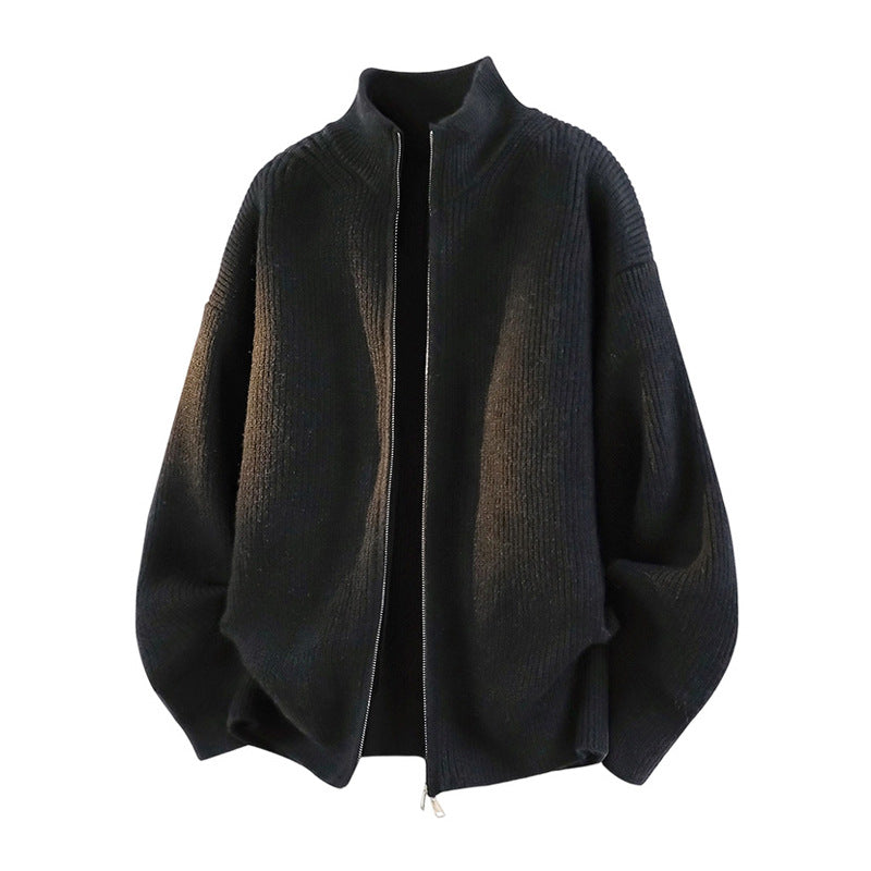 Damen Oversized Strickjacke mit hohem Kragen und Reißverschluss Drune