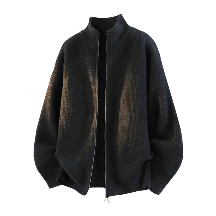 Damen Oversized Strickjacke mit hohem Kragen und Reißverschluss Drune