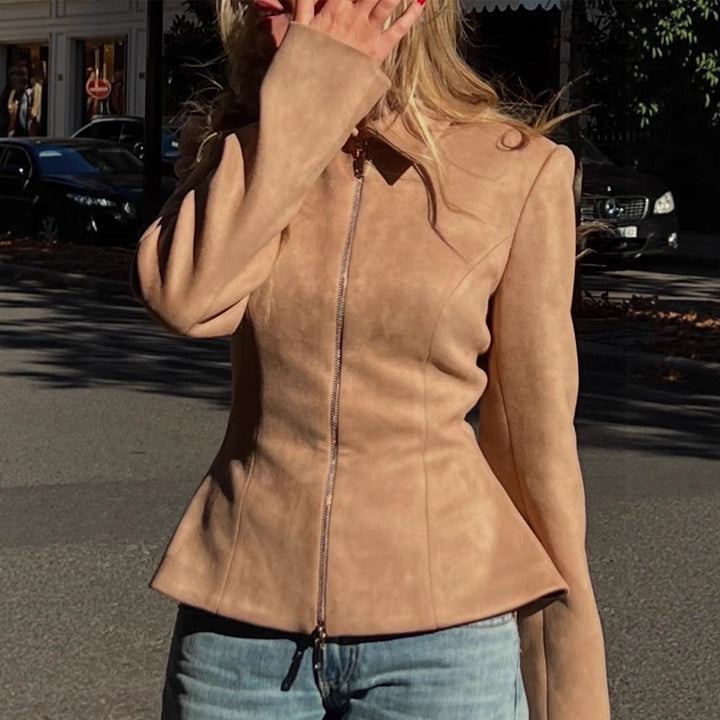 Damen Taillierte Velourslederoptik-Jacke mit Zweiwege-Reißverschluss Drune
