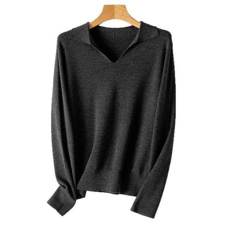 Damen feiner leichter V-Ausschnitt-Pullover mit offenem Hemdkragen und legerer Silhouette Drune