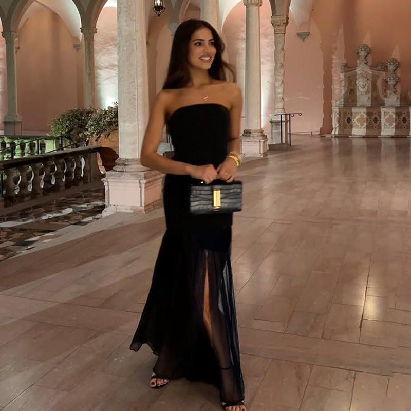 Damen Maxikleid mit elegantem Rüschensaum und figurbetontem Oberteil Drune