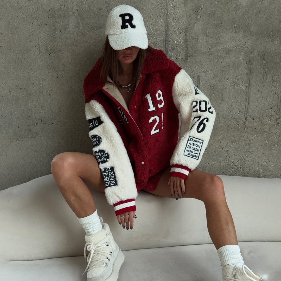 Damen Kuschelige Oversized-Fleecejacke mit Sportdetails Drune