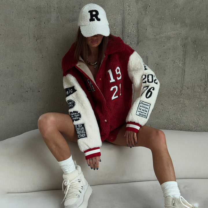 Damen Kuschelige Oversized-Fleecejacke mit Sportdetails Drune