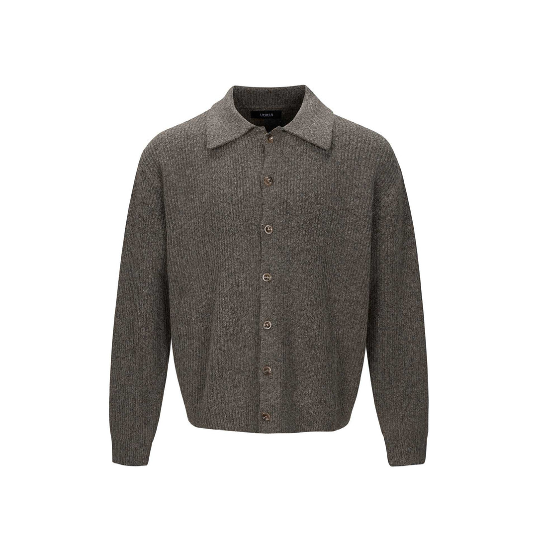 Herren Strukturiertes Strickcardigan mit Hemdkragen und durchgehender Knopfleiste Drune