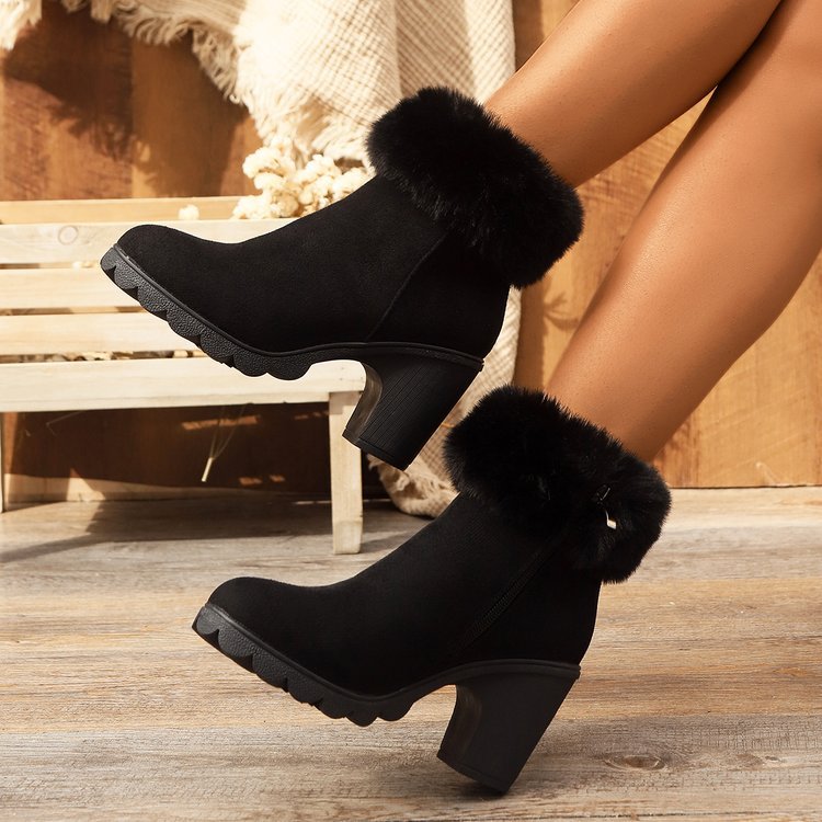 Damen Elegante Stiefeletten mit flauschigem Kragen Drune
