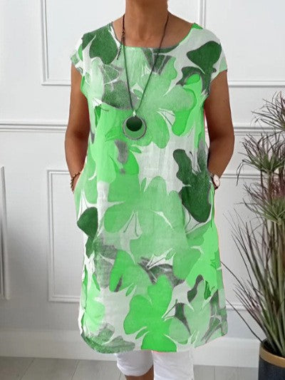 Damen nan luftiges Tunika-Midikleid aus Leinenmix mit Aquarellblütenprint und Seitentaschen Drune