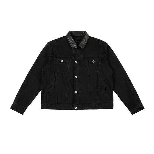 Herren Boxy-Jeansjacke mit Lederimitatkragen und sichtbaren Metallknöpfen Drune