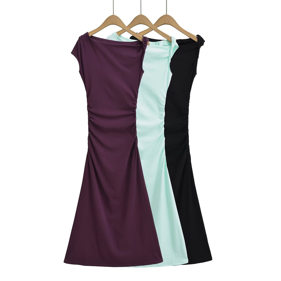 Damen Maxikleid mit asymmetrischem Ausschnitt und raffinierten Rüschendetails Drune