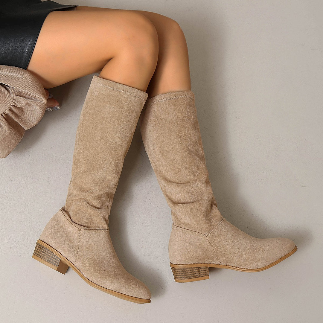 Damen Komfortable Wildleder Overkneestiefel Drune