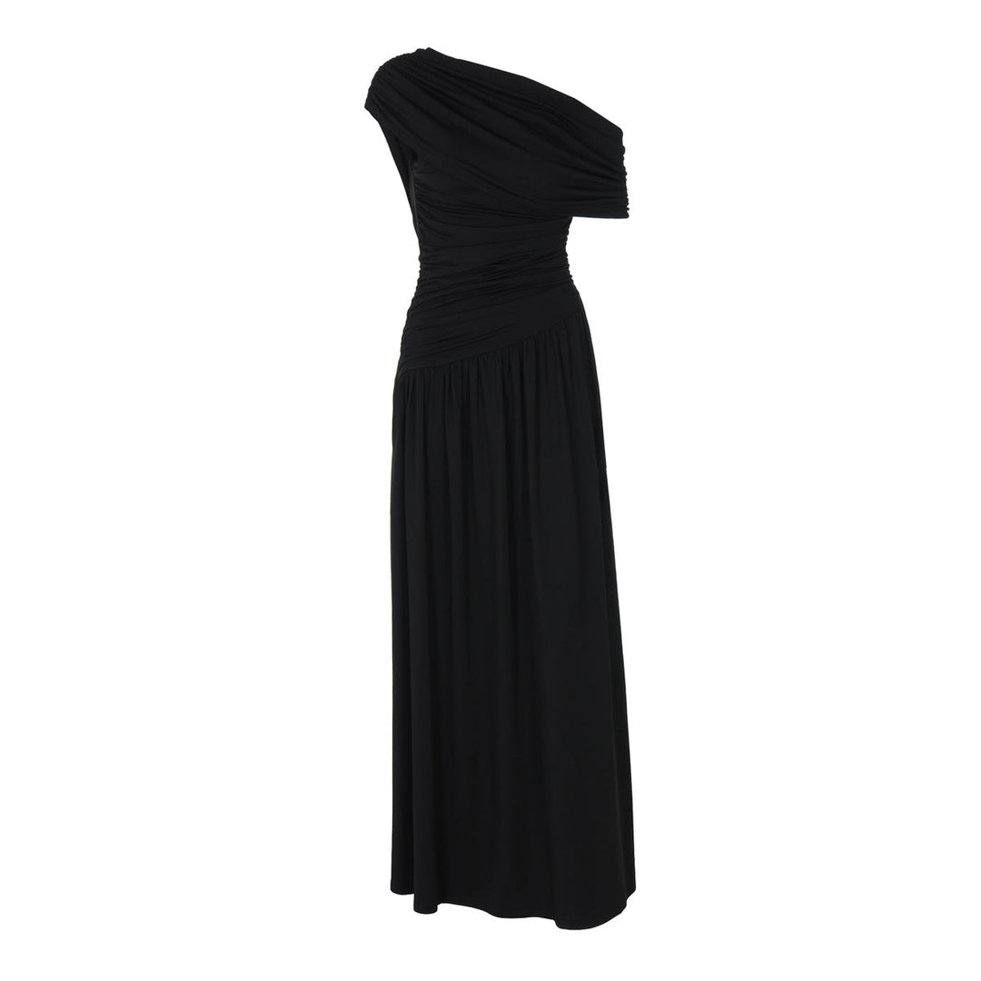 Damen Elegantes asymmetrisches Maxikleid mit Raffungen Drune