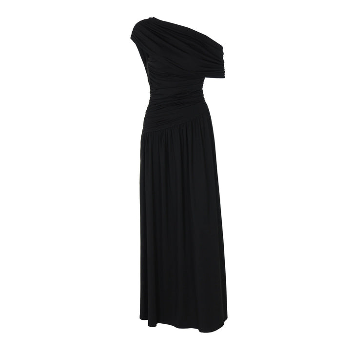 Damen Elegantes asymmetrisches Maxikleid mit Raffungen Drune
