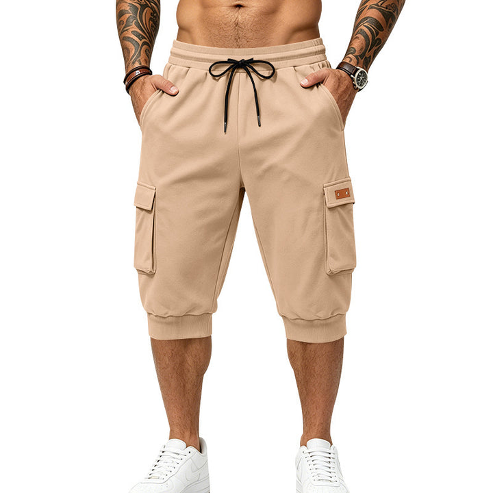 Herren Dreiviertel-Sweat-Cargo mit elastischem Bund, Kordelzug und Mehrfachtaschen Drune