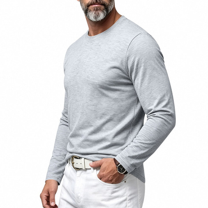 Herren Slim-Fit Baumwoll-Langarmshirt mit Rundhalsausschnitt Drune