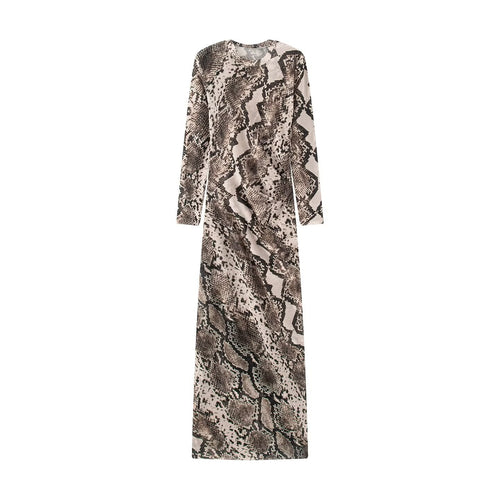 Damen Langes Bodycon-Maxikleid mit Rundhals und Schlangenprint Drune