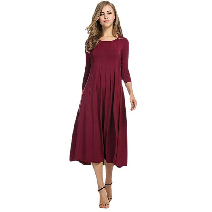 Drune | Quadrat-Ausschnitt 3/4-Lange Uni-Farbe Midi-Kleid