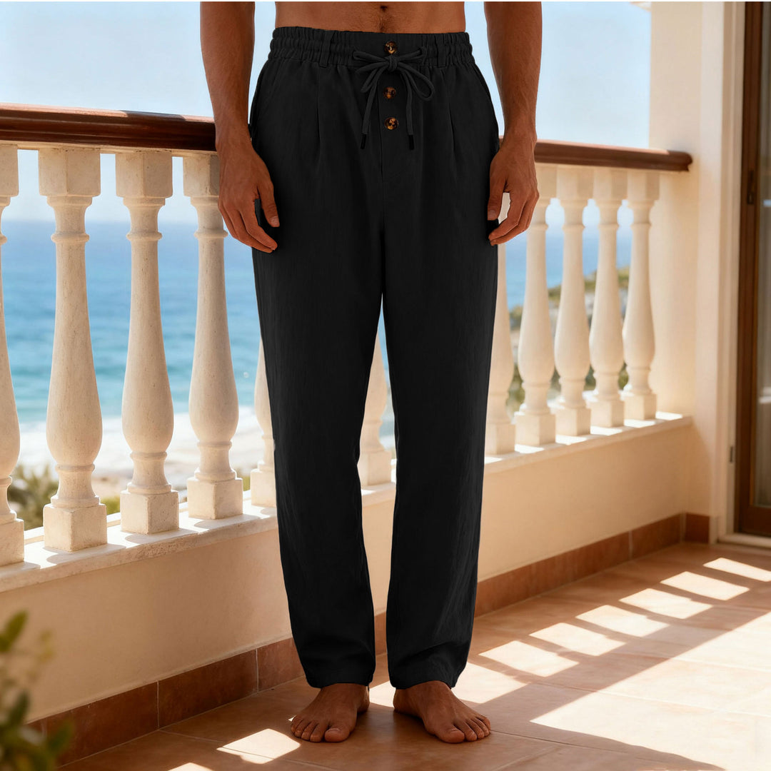 Herren nan leichte Loungehose mit elastischem Kordelbund, Tunnelzug und dekorativer Knopfleiste Drune