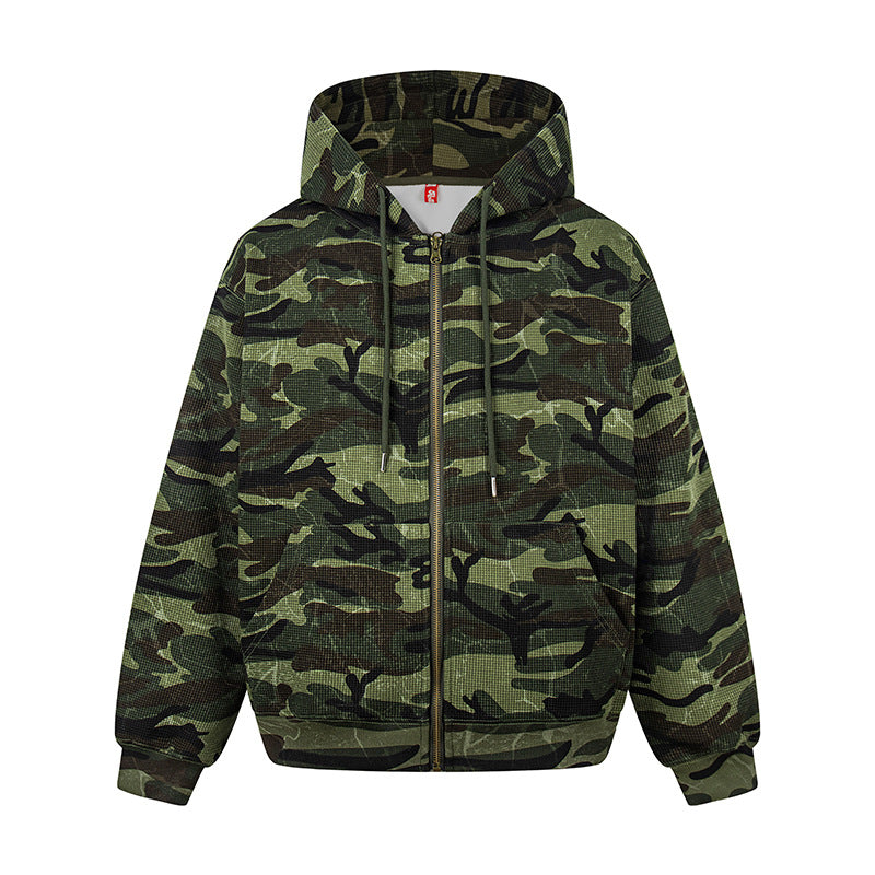 Unisex Kapuzensweatjacke im Camouflage-Design mit durchgehendem Reißverschluss Drune