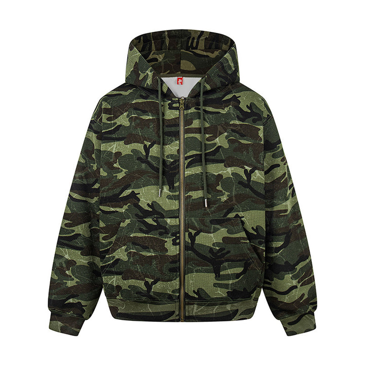 Unisex Kapuzensweatjacke im Camouflage-Design mit durchgehendem Reißverschluss Drune