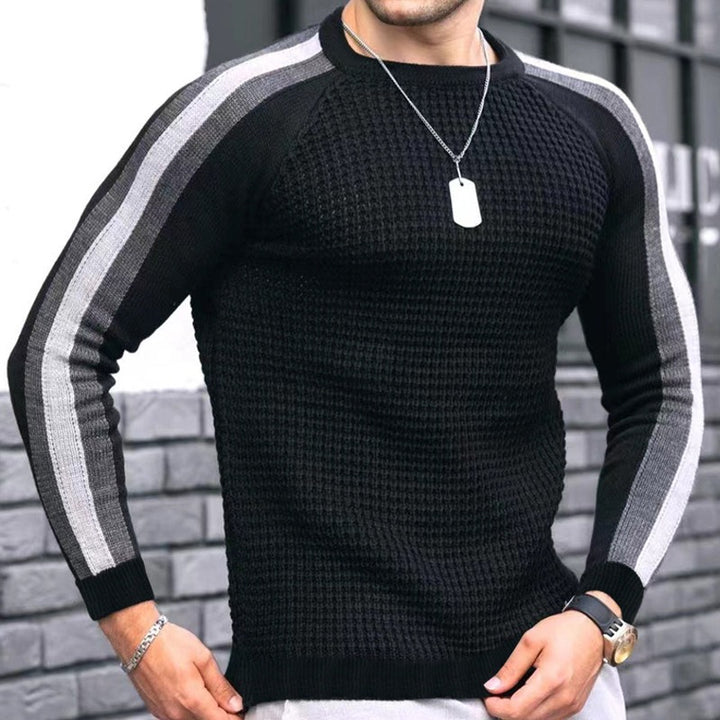 Herren Strukturstrick-Pullover mit Raglanärmeln und Kontraststreifen Drune