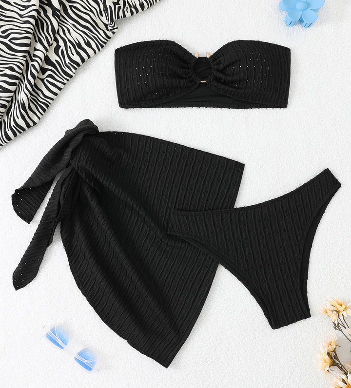 Damen Bandeau Bikini mit eleganter Raffstruktur Drune