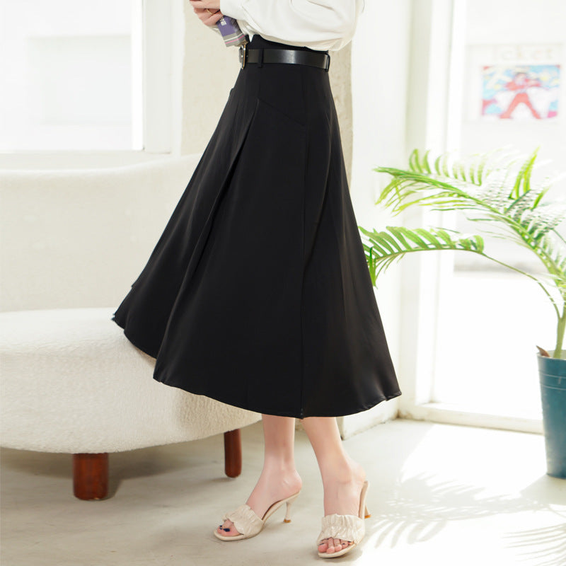 Damen nan fließender Midirock mit weitem Tellerfall hoher Taille und Ziergürtel Drune