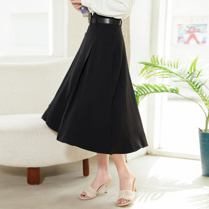 Damen nan fließender Midirock mit weitem Tellerfall hoher Taille und Ziergürtel Drune