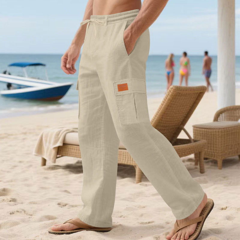Herren nan maritime Strand-Cargohose im Relaxschnitt mit elastischem Tunnelzugbund Drune
