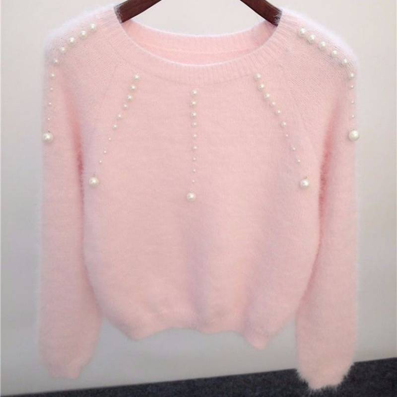 Damen stilvoller Pullover mit eleganten Perlenakzenten Drune