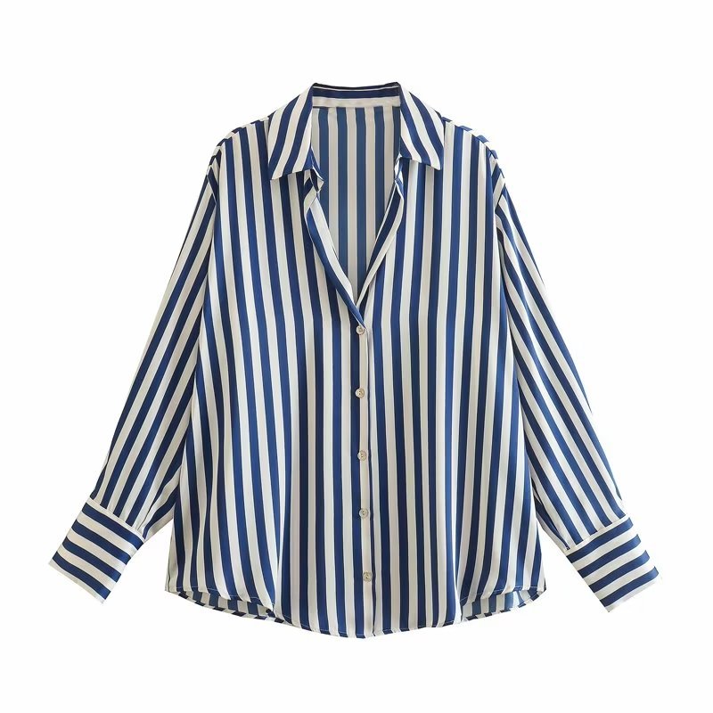 Damen Oversized Satinbluse mit Hemdkragen und breiten Manschetten Drune