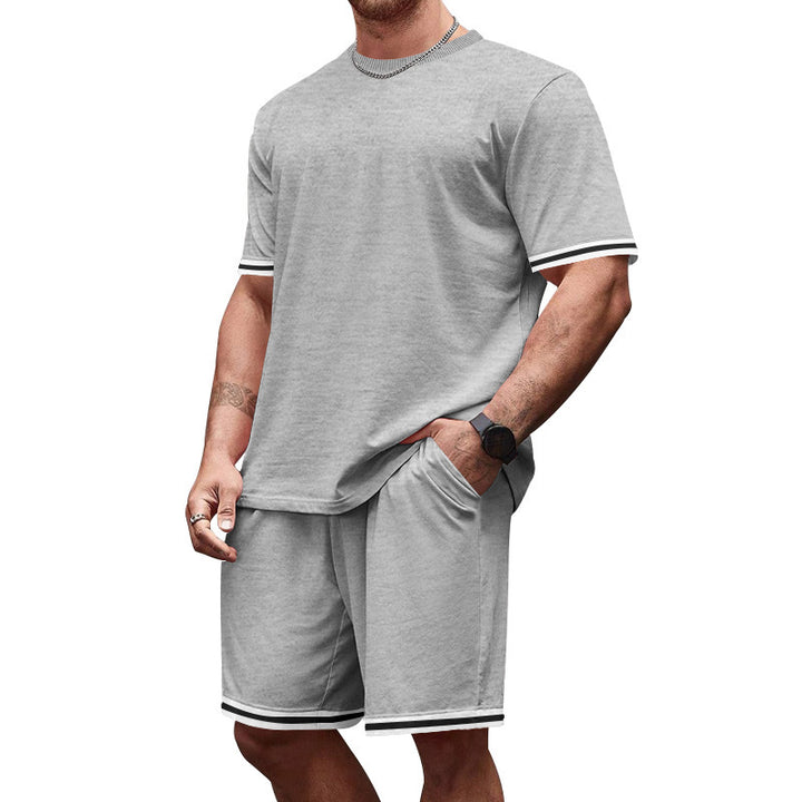 Herren nan sportliches Jersey-Set aus Kurzarmshirt und Bermudashorts mit Kontraststreifen elastischem Bund und Eingrifftaschen Drune