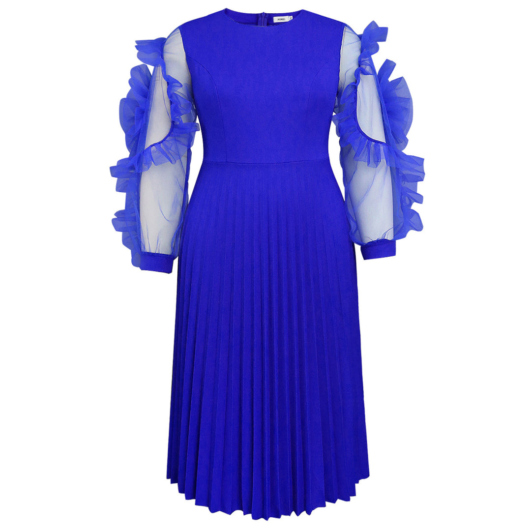 Damen plissiertes Kleid mit voluminösen Tüllärmeln Drune