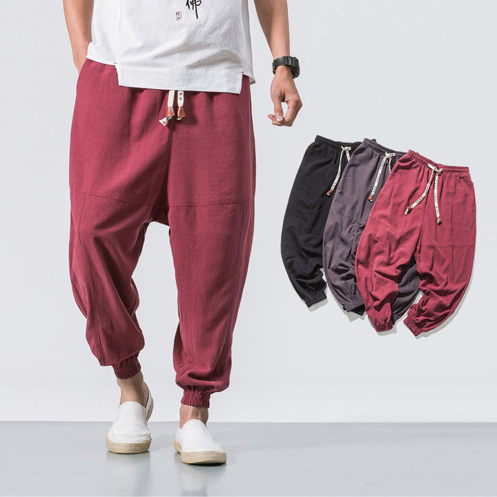 Herren nan relaxed Fit Leinen-Jogger mit Tunnelzug, eingesetzten Knieteilen und elastischen Bündchen Drune