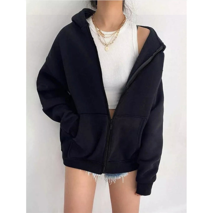 Damen nan oversized Zip-Hoodie mit French-Terry Fleece, Kängurutaschen und verlängerten Ärmelbündchen Drune