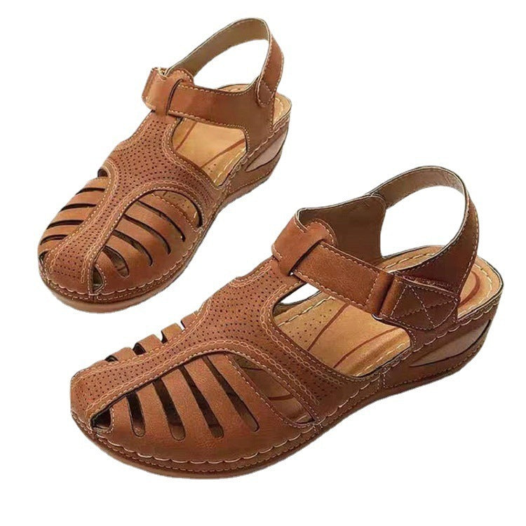Damen Bequeme orthopädische Sandalette mit geschlossener Zehenpartie und verstellbarem Klettverschluss Drune