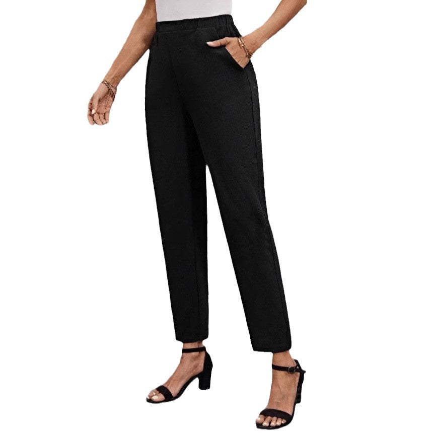 Damen nan hochgeschnittene konisch geschnittene Business-Hose mit elastischem Bund und seitlichen Eingrifftaschen Drune