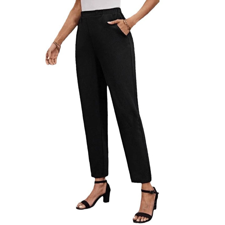 Damen nan hochgeschnittene konisch geschnittene Business-Hose mit elastischem Bund und seitlichen Eingrifftaschen Drune