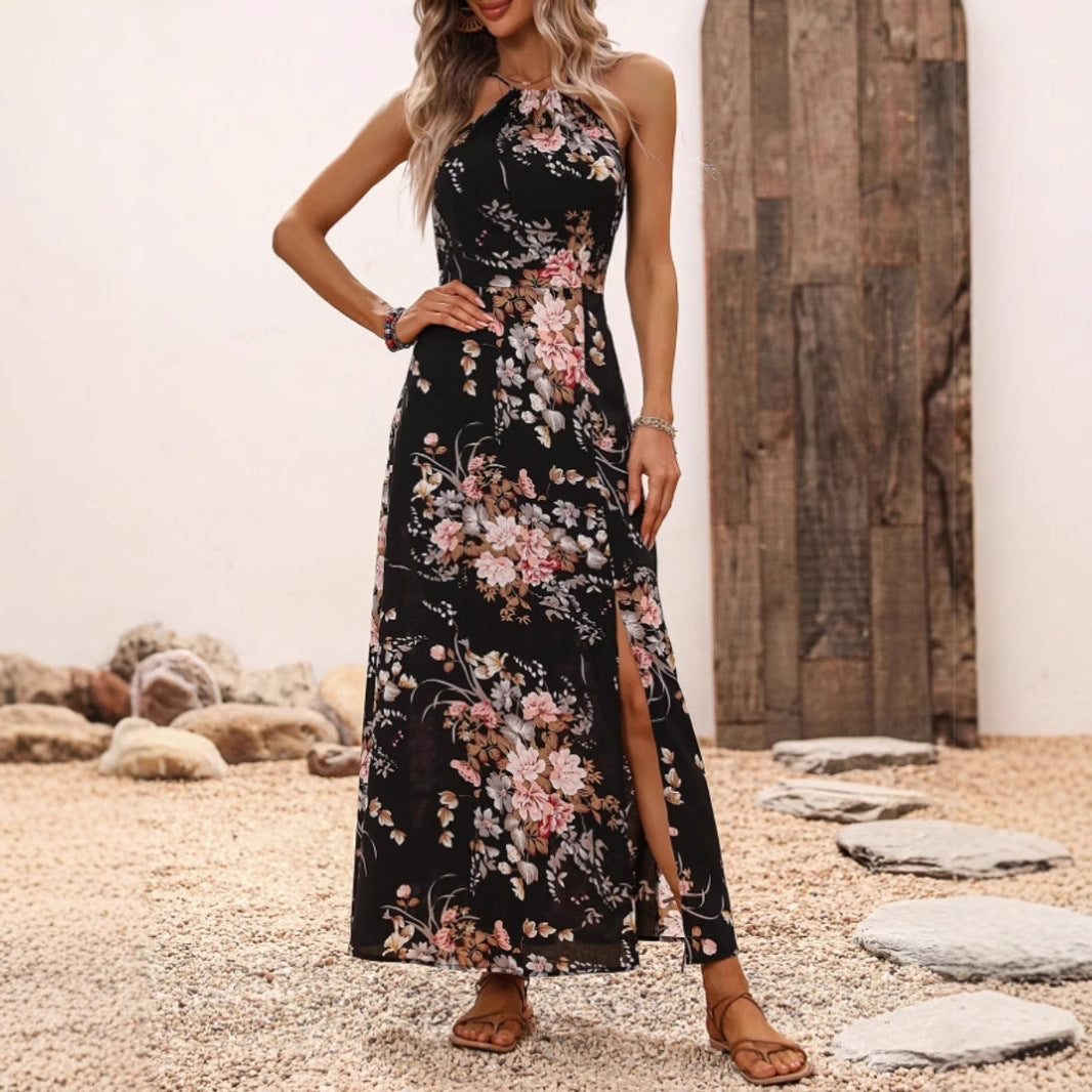 Damen Maxikleid mit elegantem Halter-Ausschnitt und floralem Design Drune