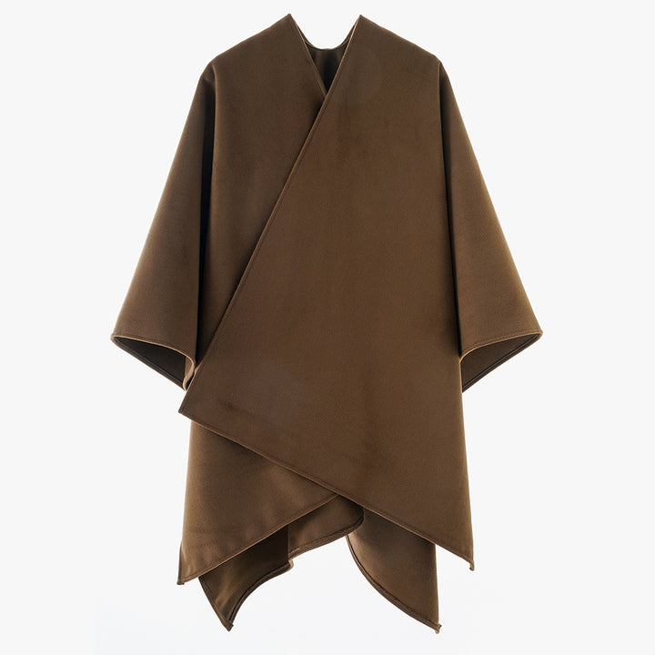 Damen Minimalistischer Wickel-Cape aus Wollmix mit V-Ausschnitt und asymmetrischem Saum Drune